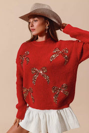 SO ME All Over Ribbon Sequins Christmas Holiday Sweater | Sweaters Daverri Fashions