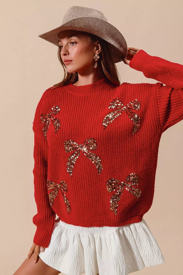 SO ME All Over Ribbon Sequins Christmas Holiday Sweater | Sweaters Daverri Fashions