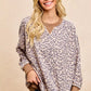 BiBi Leopard Printed French Terry Sweatshirt in soft taupe with tan crew neck
