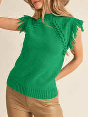 Lovelet Fringe Mock Neck Sweater Vest | Sweater Vests Daverri Fashions