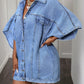 Oversized batwing sleeve light-wash denim cape-style shirt dress