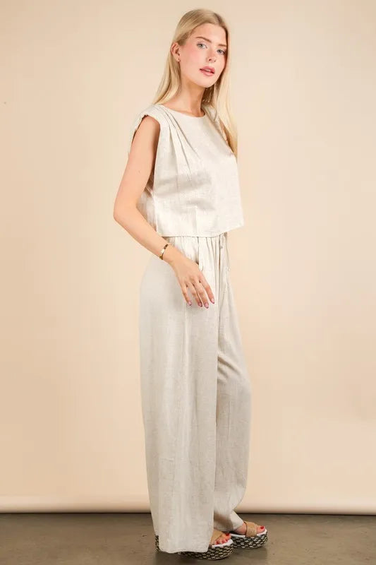VERY J Solid Woven Top & Pants Set Outfit Sets