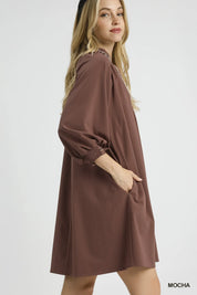 Umgee Notched Shift Dress with Trim Detail | Daverri Fashions