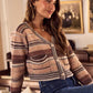 SO ME textured variegated multi color striped v-neck cardigan
