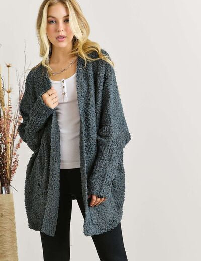 ADORA Popcorn Knit Open Front Long Sleeve Cardigan