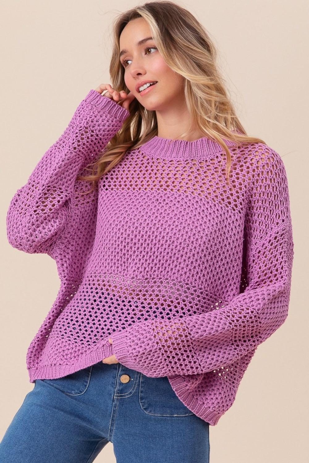 BiBi Openwork Long Sleeve Knit Top Sweaters