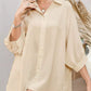 Beige satin women’s 3/4 sleeve button-up oversized shirt