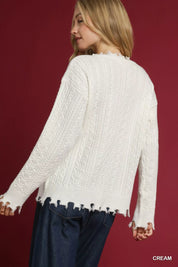 Umgee Distressed American Flag Sweater Cream | Sweaters Daverri Fashions