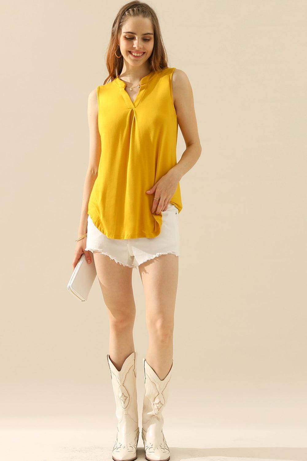 Ninexis Full Size Notched Sleeveless Top Sleeveless Tops