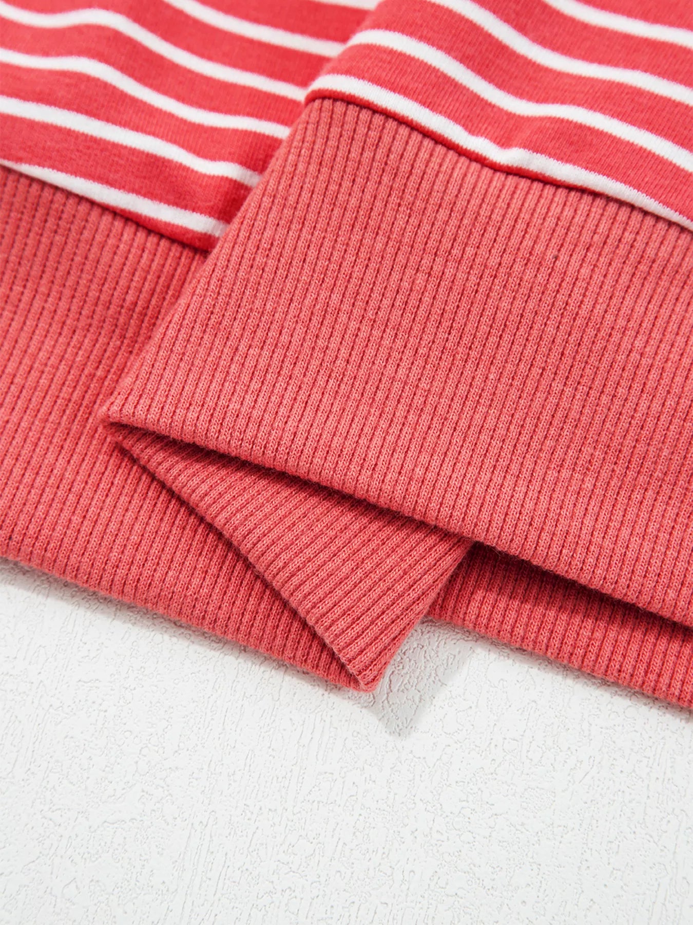 Red and white striped puff sleeve hoodie with drawstring