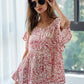 BiBi Leopard Print Gauze Woven Flutter Sleeve Blouse Blouses