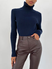 Sapphire Blue Free Size Women's Knit Turtleneck Pullover | Sweaters Daverri Fashions