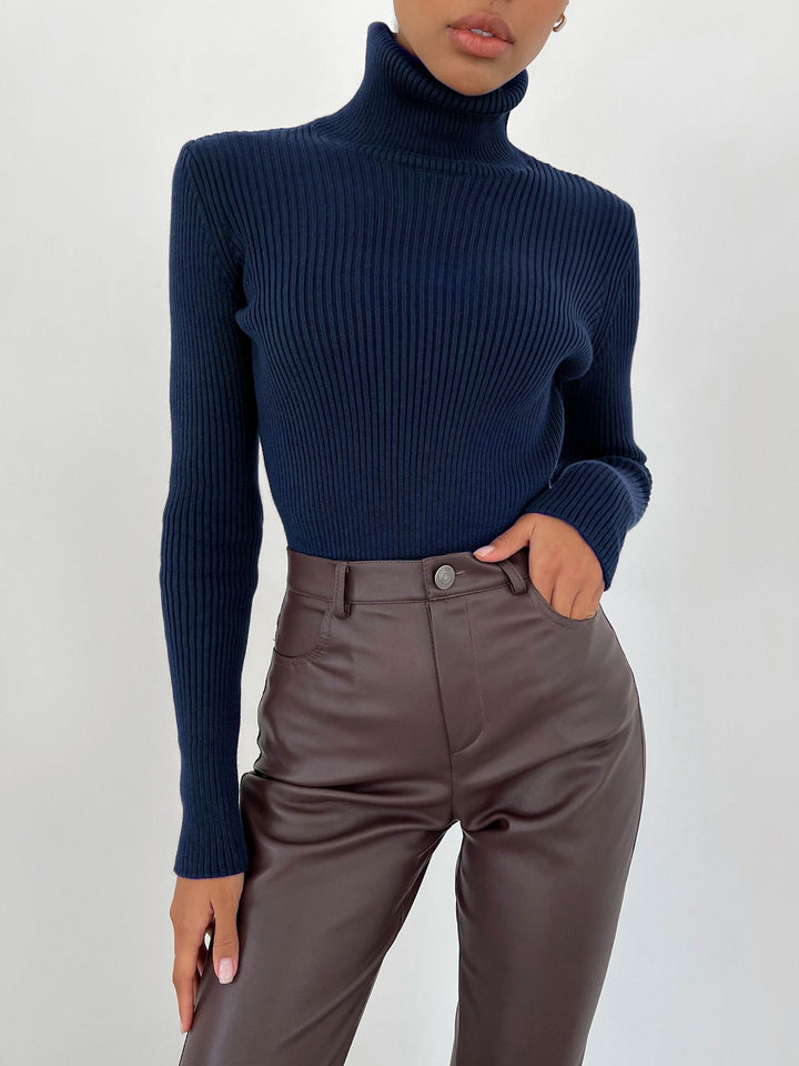 Sapphire Blue Free Size Women's Knit Turtleneck Pullover | Sweaters Daverri Fashions