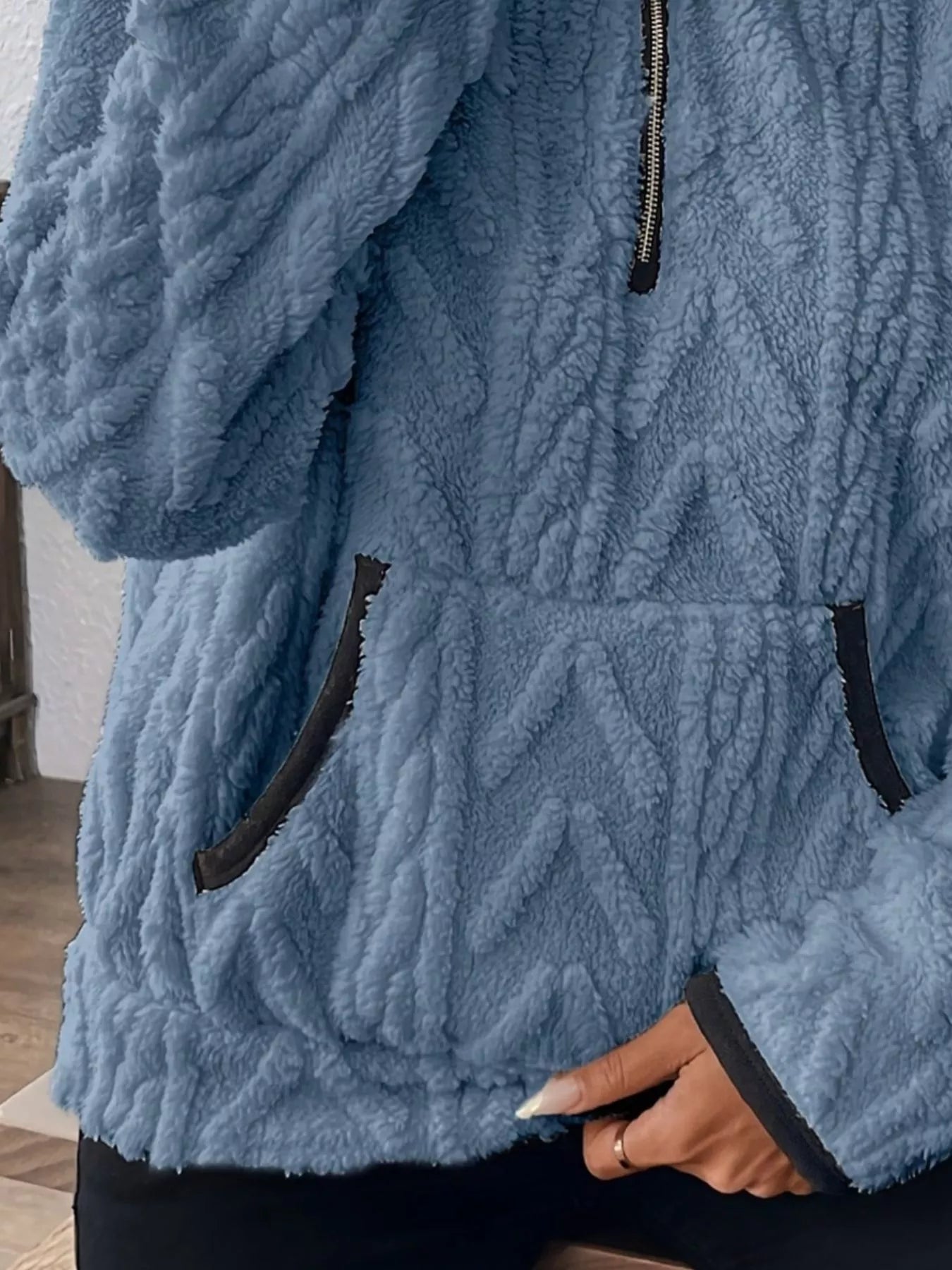 Daverri Fashions plus size full fleece half zip sweatshirt in light blue