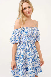 White Blue M And The Why Off Shoulder Bubble Sleeve Dress | Mini Dresses Daverri Fashions