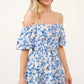 And The Why Off Shoulder Bubble Sleeve Dress White Blue M Mini Dresses