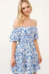 And The Why Off Shoulder Bubble Sleeve Dress White Blue M Mini Dresses