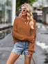 Cozy brown ribbed dropped shoulder round neck long sleeve knit top