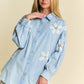 Davi & Dani Lightweight Washed Daisy Patch Waffle Knit Shirt Shirts