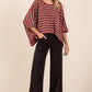 Mittoshop Texture Striped Print Round Neck Dolman Sleeve Top Tops