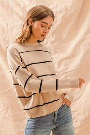 SO ME Stripe Crew Neck Basic Essential Sweater | Sweaters Daverri Fashions