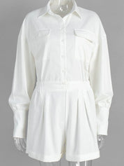 Casual Button Front Long Sleeve Romper | Rompers Daverri Fashions
