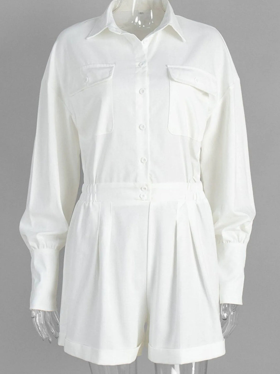 Casual Button Front Long Sleeve Romper | Rompers Daverri Fashions
