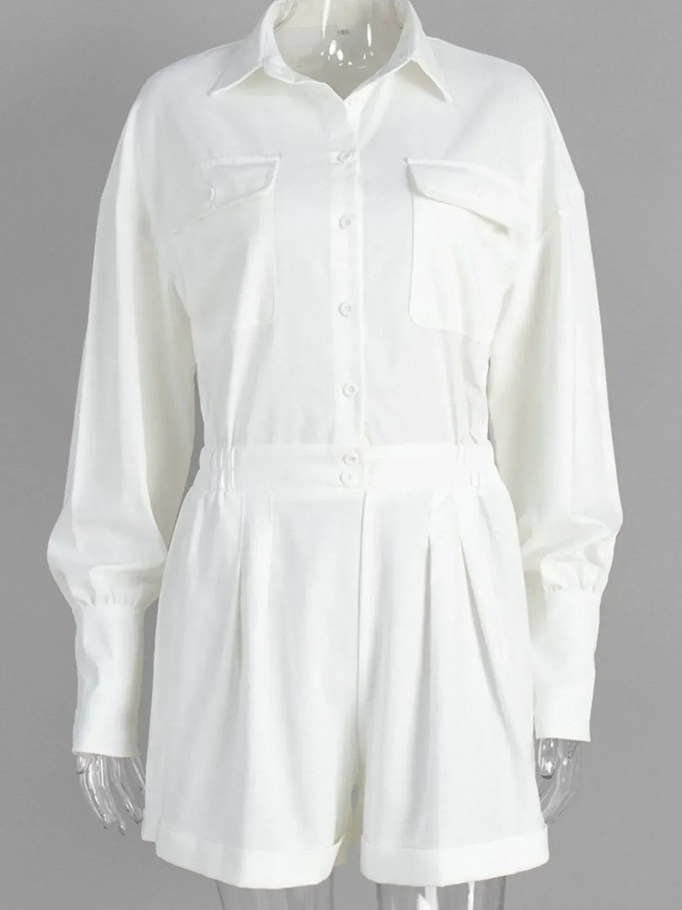 Casual Button Front Long Sleeve Romper - DAVERRI FASHIONS