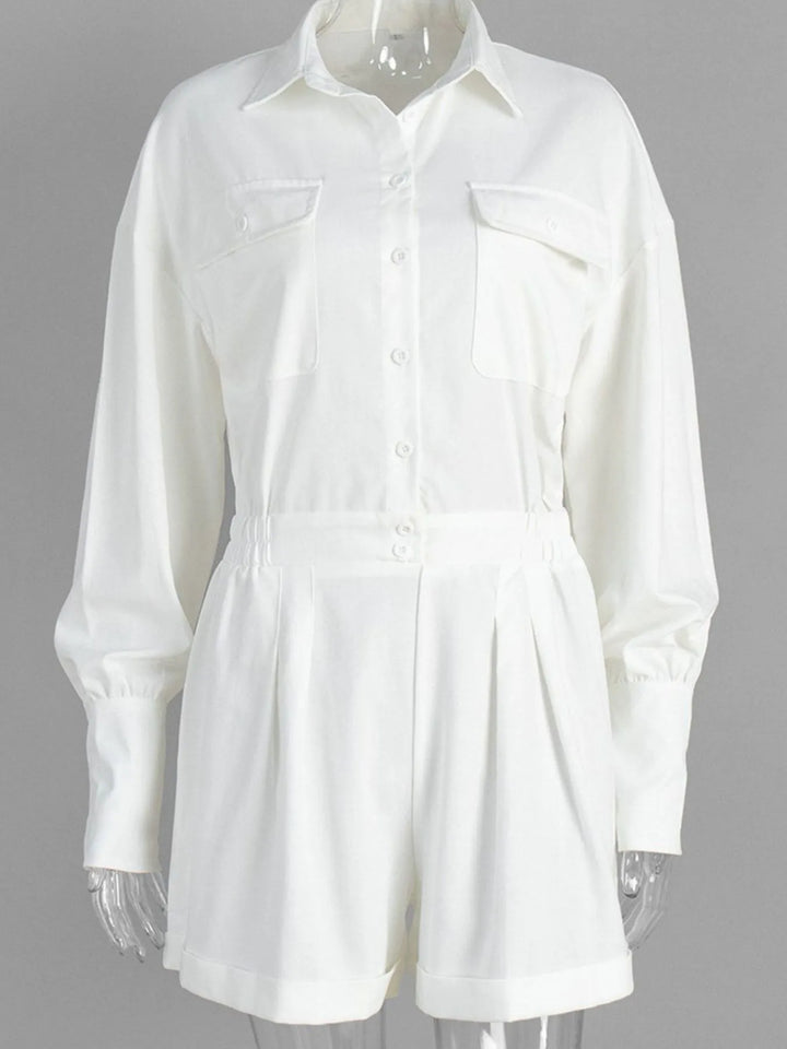 Casual Button Front Long Sleeve Romper | Rompers Daverri Fashions
