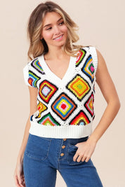 BiBi Diamond Granny Square Sweater Vest | Sweater Vests Daverri Fashions
