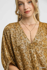 Umgee Metallic Leopard Print V-Neck Kimono Dress | Daverri Fashions