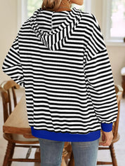 Lovelet Drawstring Striped Long Sleeve Hoodie | Hoodies Daverri Fashions