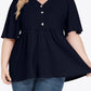 Plus Size Buttoned V-Neck Frill Trim Babydoll Blouse - DAVERRI FASHIONS