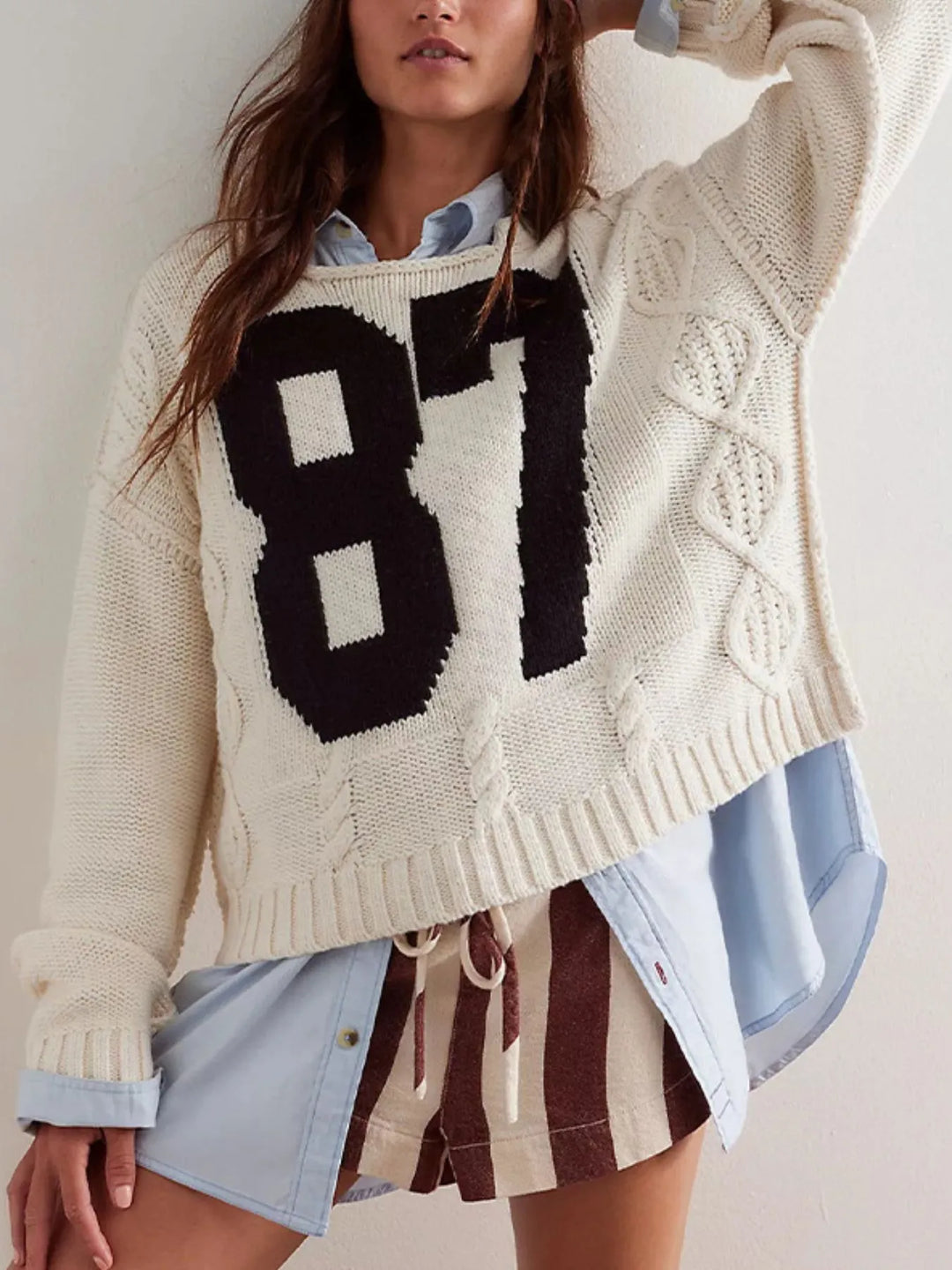 Number 87 Oversized Cable Knit Sweater | Sweaters Daverri Fashions