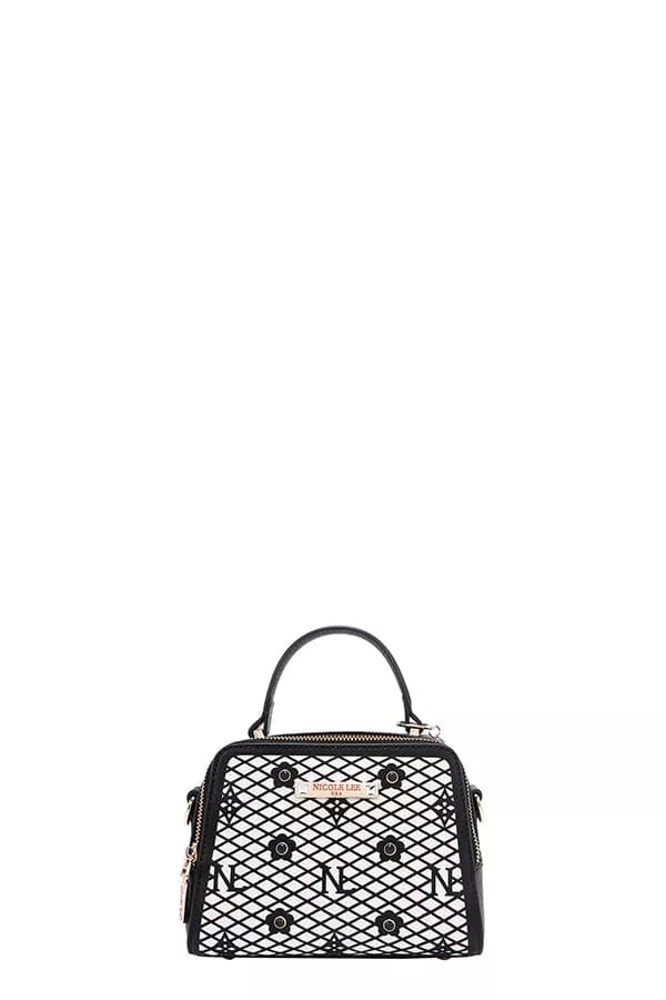 BLACK One Size Vegan Geometric Pattern Structured Handbag | Handbags Daverri Fashions