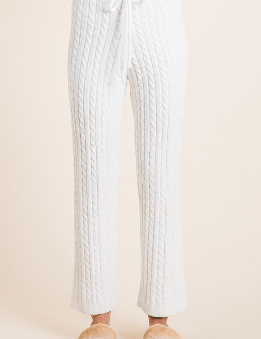 BiBi Cable-Knit High Waist Sweater Pants Ivory