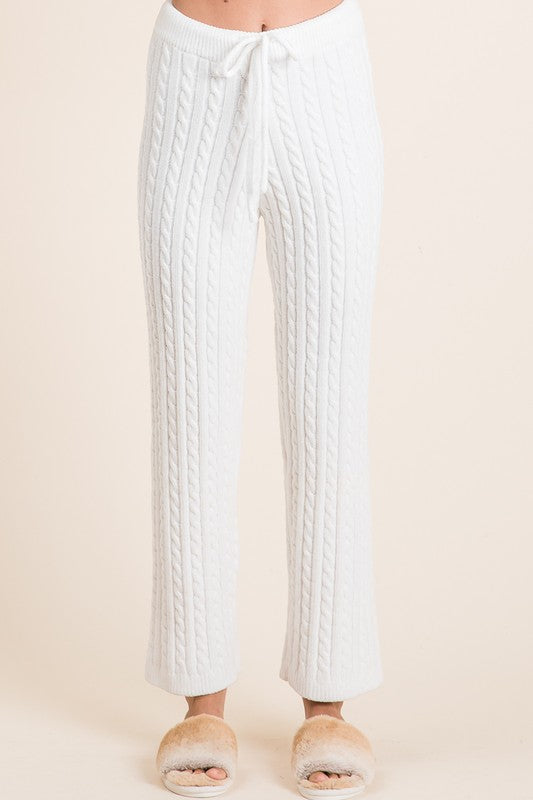 BiBi Cable-Knit High Waist Sweater Pants Ivory