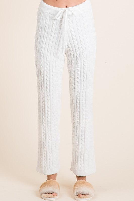 BiBi Cable-Knit High Waist Sweater Pants - DAVERRI FASHIONS