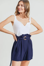 Cotton Bleu by Nu Label Buckle Belt Cotton Linen Shorts | Shorts Daverri Fashions