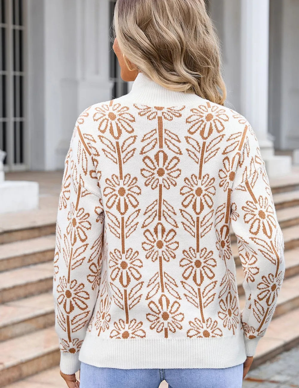 Angel Wings Flower Turtleneck Long Sleeve Sweater | Sweaters Daverri Fashions
