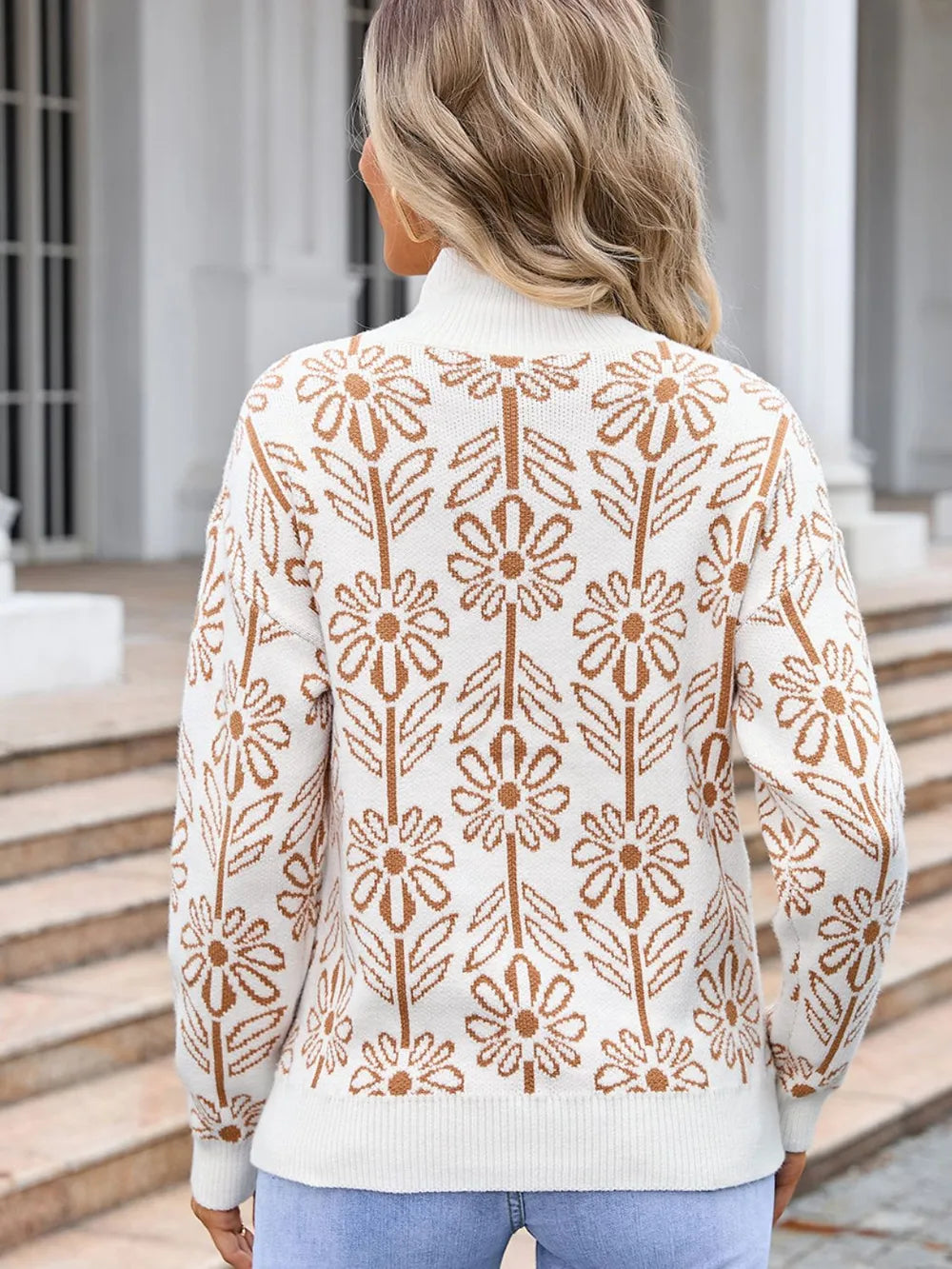 Angel Wings Flower Turtleneck Long Sleeve Sweater | Sweaters Daverri Fashions