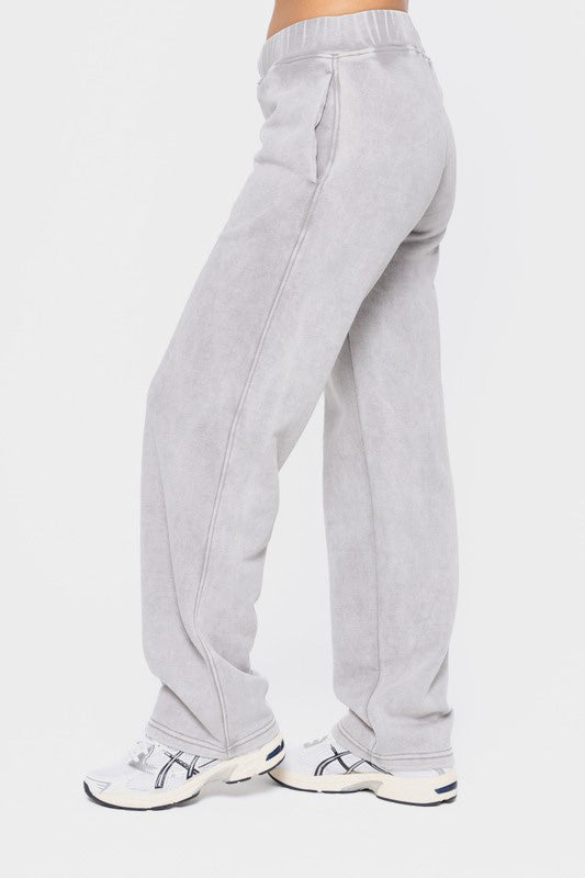 Mono B Elastic Waist Fleece Pants with Pockets Sweatpants