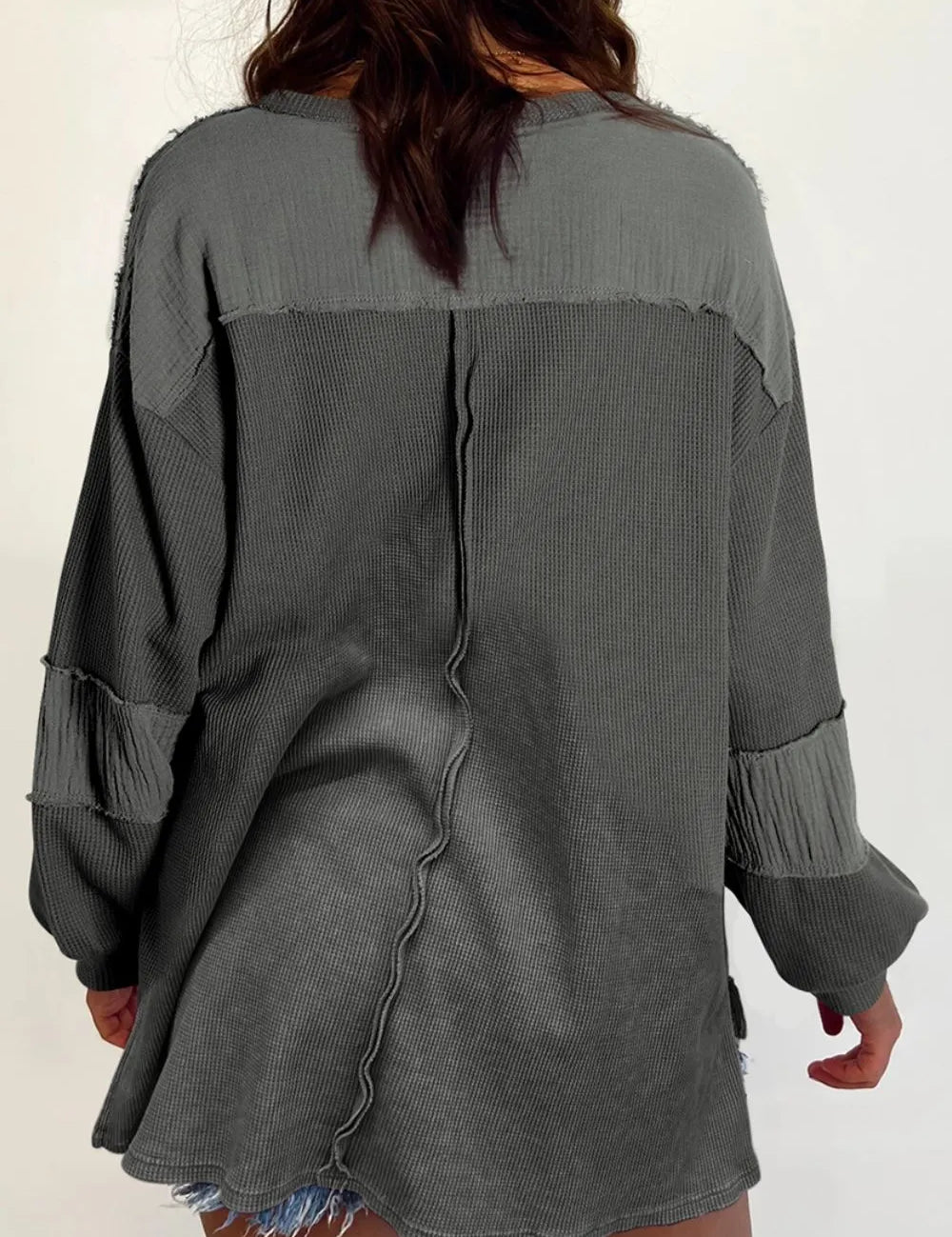 Exposed Seam Round Neck Long Sleeve Sweatshirt | Daverri Fashions