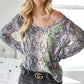 BiBi Snakeskin Print Low Gauge Hacci V Neck Top - DAVERRI FASHIONS