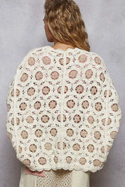 POL Openwork V-Neck Chenille Cardigan with Contrast Floral | Cardigans Daverri Fashions
