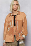 POL Button Down Hooded Jacket with with Star Patch Pattern - DAVERRI FASHIONS