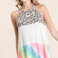 BiBi Leopard and Tie Dye Block Halter Neck Top