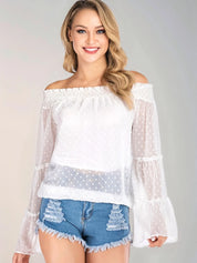 White Swiss Dot Off-Shoulder Blouse | Blouses Daverri Fashions