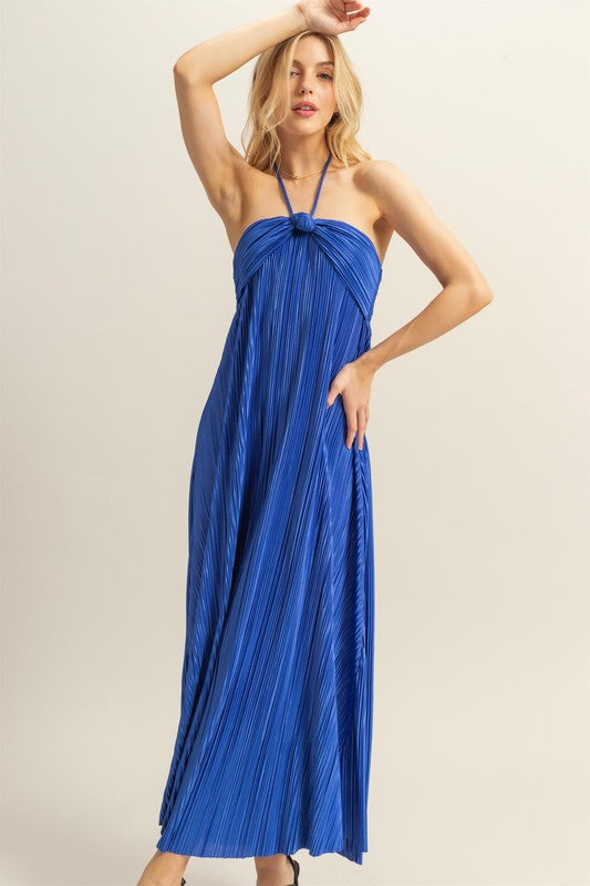 HYFVE Knotted Detail Halter Neck Flowy Maxi Dress Royal Blue