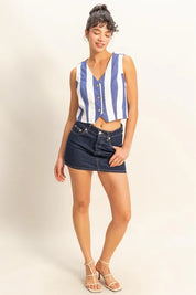 HYFVE Woven Striped V-Neck Button Down Vest | Daverri Fashions